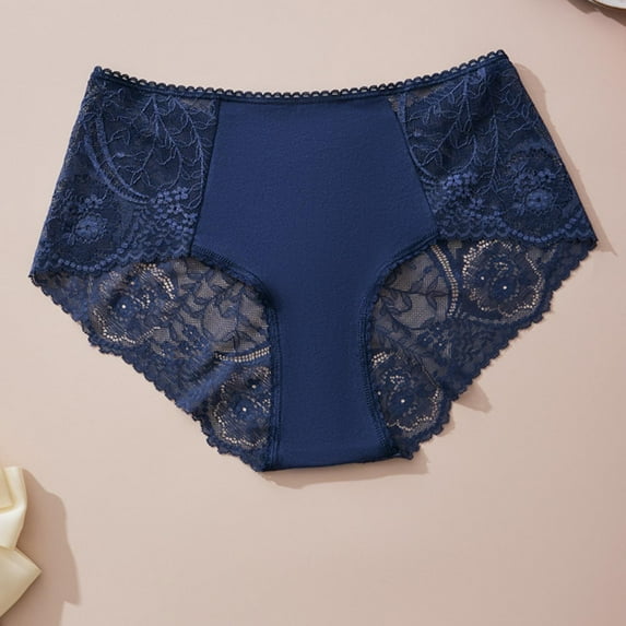 Avrnliq High Waisted Lace Panties for Women Navy - Seamless Tummy Control Soft Stretch Full Coverage Breathable Ladies Underwear,Size L