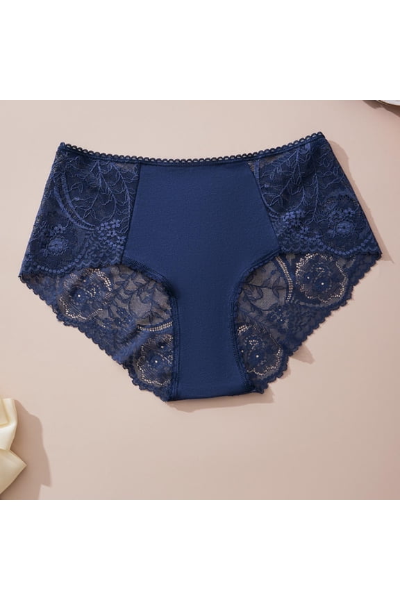 High Waisted Lace Panties for Women Navy - Seamless Tummy Control Soft Stretch Full Coverage Breathable Ladies Underwear,Size M