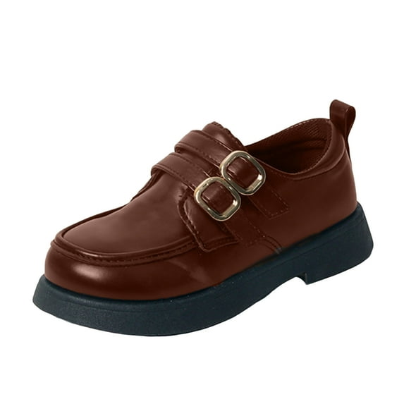 Avrnliq Kids' Brown Double Buckle Mary Jane Loafers Dress School Shoes Unisex for Kids Little & Big Kids,Size 4.5-5T