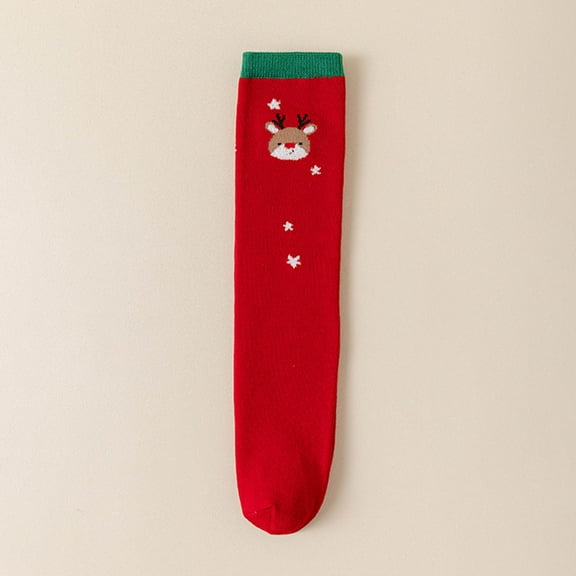 Avrnliq Kids Christmas Knee High Socks for Girls (3-12Y Kids to Tween) - Hot Pink Cotton Socks with Reindeer & Stars, Festive Holiday Party/Daily Wear,Size Free Size