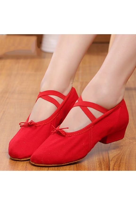 Kids Girls Character Dance Shoes, Canvas Low Block Heel Mary Jane Footwear, CPSIA Compliant, Red, Beginner Dance Shoes for Recital & Theater 5-12 Years,Size 28