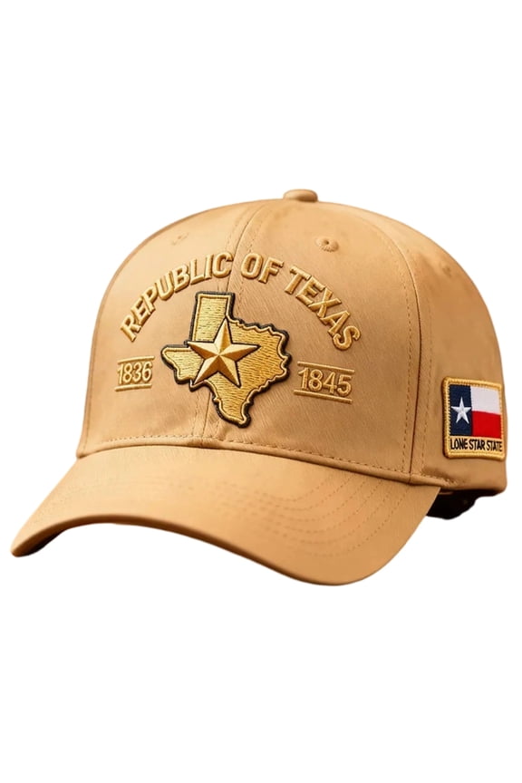 Lone Star State 3D Embroidered Republic of Texas Baseball Cap, 100% Cotton Adjustable Unisex Khaki Hat for Texas Heritage & Pride Lovers,Size Free Size
