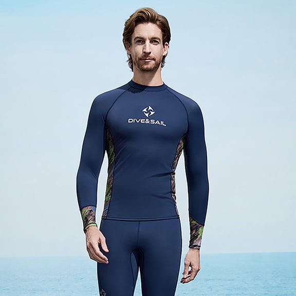 Avrnliq Men's Long Sleeve Rash Guard, Blue UPF Sun Protection Quick Dry Anti-Chafe Athletic Fit, for Surfing Diving Water Sports,Size M