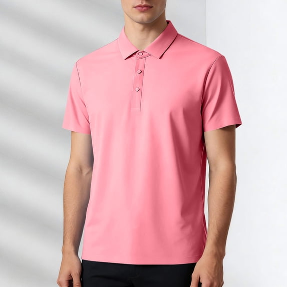 Avrnliq Mens Pink Polo Shirt Short Sleeve, 3-Button Classic Collar Versatile for Spring Summer Daily Business Casual Outdoor Wear,Size 3XL