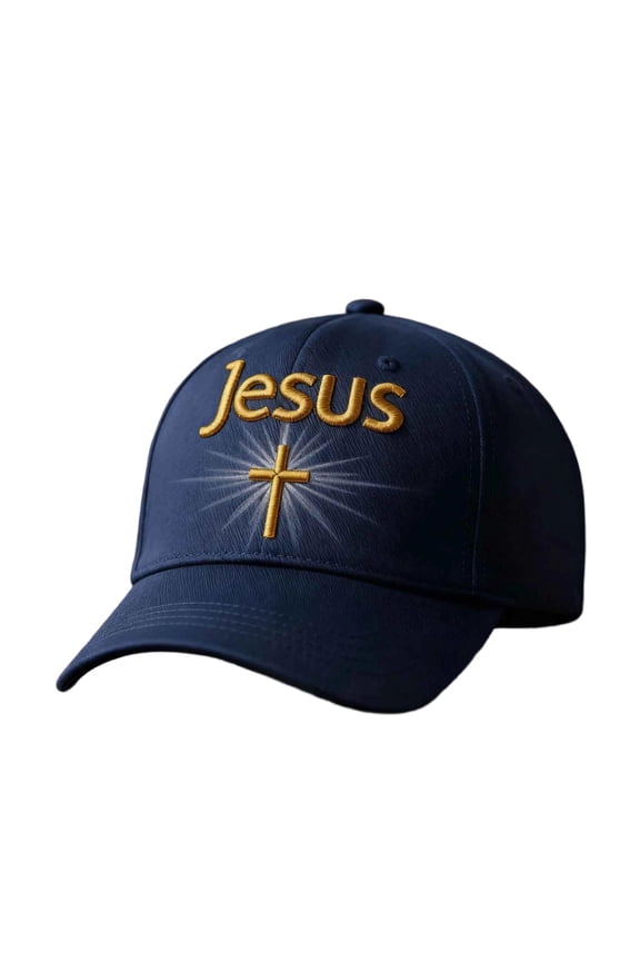 Navy Christian Jesus Cross Embroidered Baseball Cap, Cotton Adjustable Faith Hat for Church Casual Outdoor Sun Wear,Size Free Size