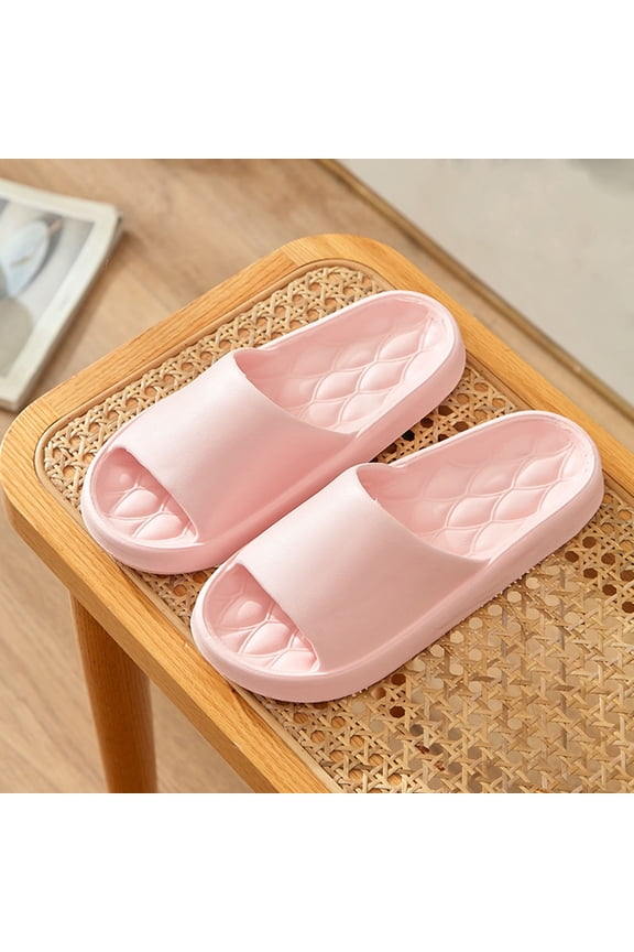 Pink EVA Slide Slippers, Cushioned Non-Slip Waterproof Unisex House Slippers with Fish-Scale Texture, Shock-Absorbing for Bathroom Poolside Indoor Outdoor Daily Use,Size 36