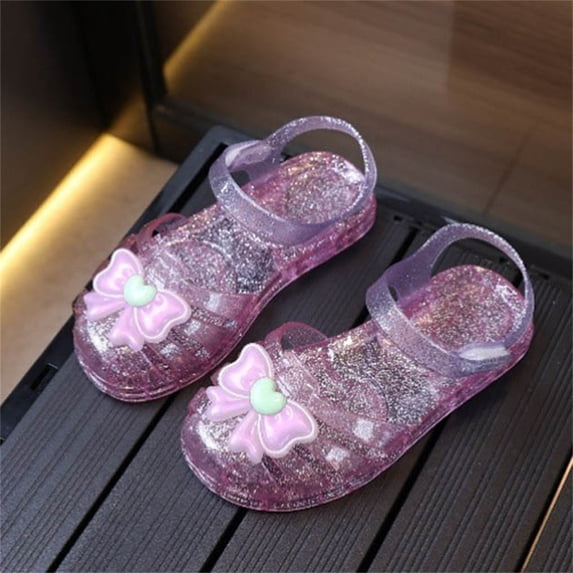 Avrnliq Pink Jelly Sandals for Girls with Glitter & 3D Bow, Kids/Little Kid/Big Kid Waterproof Open Toe Summer Beach Water Shoes,Size 31