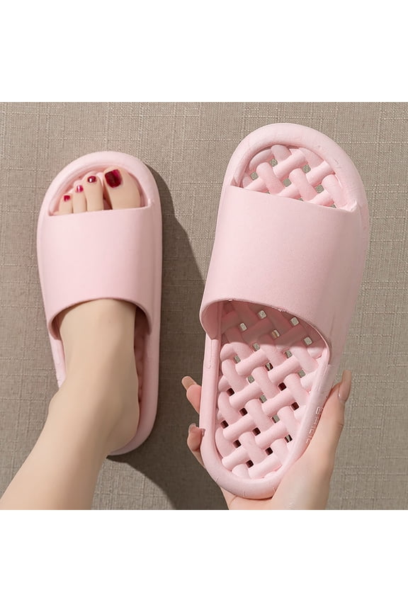 Pink Quick-Drying Non-Slip Shower Slides, PVC Hollow-Out Sole Lightweight Bathroom Slippers for Pool Gym Dorm Family Daily Wear,Size 38