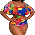 thumbnail image 1 of Avrnliq Plus Size Red Off-the-Shoulder Ruffle One-Piece Swimsuit with Tummy Control Ruched Waist Adjustable Straps High Cut Leg Full Coverage for Women (XL-XXXXL),Size 4XL, 1 of 4