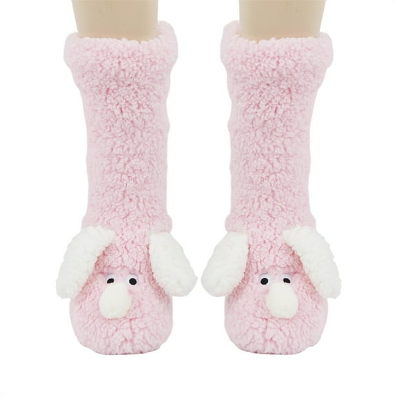 Avrnliq Plush Animal Slipper Socks for Unisex, Pink Soft Warm Nylon-Spandex Socks, One Size Fits Most Adults, Indoor Home Lounging Footwear - 1 Pair,Size Free Size
