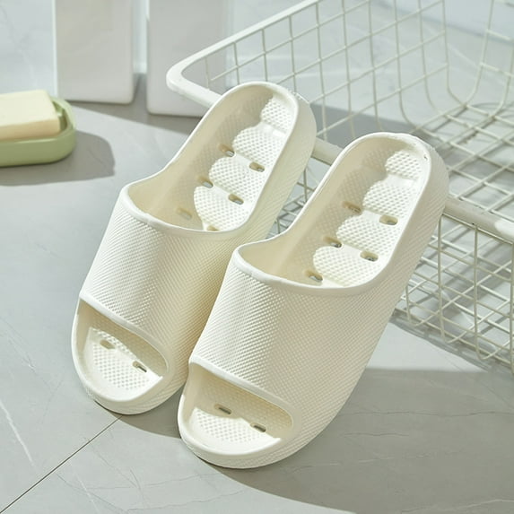Avrnliq Quick-Dry Non-Slip EVA Womens Shower Slides, Seamless Open-Toe Lightweight Bathroom Pool Spa Bath Slippers in White,Size 36