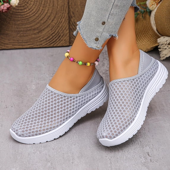 Avrnliq Slip On Sneakers for Women, Lightweight Comfort Walking Shoes with Cushioned EVA Sole, Casual Daily Wear Gray Sneakers,Size 41