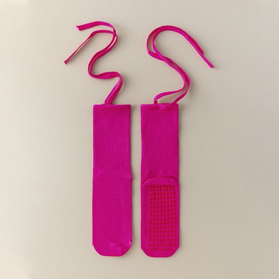 Avrnliq Tie-Up Strappy Socks for Women - Cotton Non-Slip Silicone Sole, Hot Pink, One Size Fits Most for Yoga, Dance & Home,Size Free Size