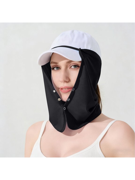 UPF 50+ Sun Protection Face Neck Flap for Baseball Cap, Adjustable UV Neck Shield, Lightweight Quick Dry Outdoor Sun Cover for Hiking Fishing Gardening, Black,Size Free Size