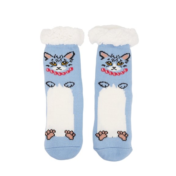 Avrnliq Unisex Blue Cat Themed Socks - Plush White Cuff, Nylon Spandex Blend, One Size Fits Most, Ultra Comfortable Loungewear Socks for Cat Lovers,Size Free Size