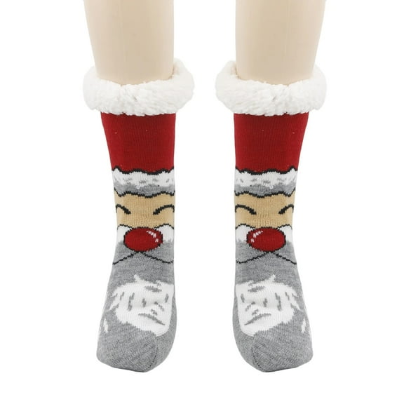 Avrnliq Unisex Gray Santa Claus Christmas Socks - Warm Fleece Lined Soft Acrylic Ankle Socks, Festive Holiday Winter Stocking Stuffers,Size Free Size