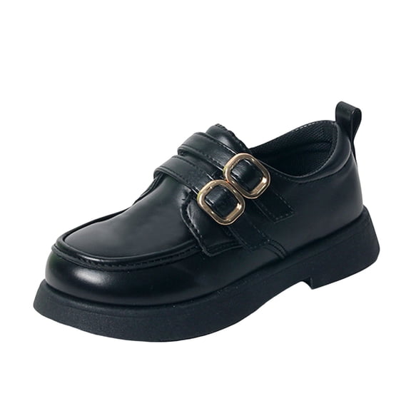 Avrnliq Unisex Kids' Black Mary Jane School Shoes Double Buckle Loafers Patent Faux Leather Dress Shoes for Kids to Big Kids,Size 2.5-3T