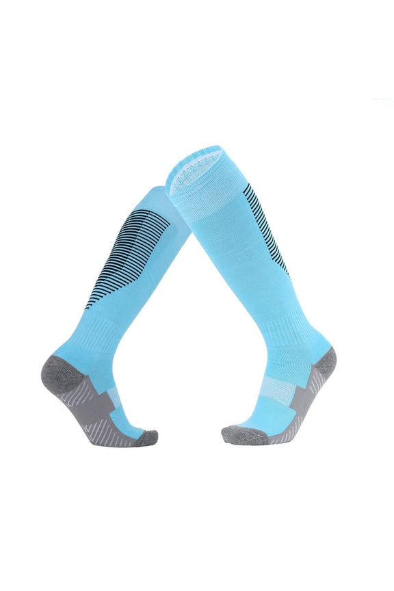 Unisex Kids Youth Blue Cotton Knee-High Sports Socks - Anti-Slip Sole, Compression & Arch Support, Size 140, 1 Pair for Soccer/Team Sports,Size 6-13T