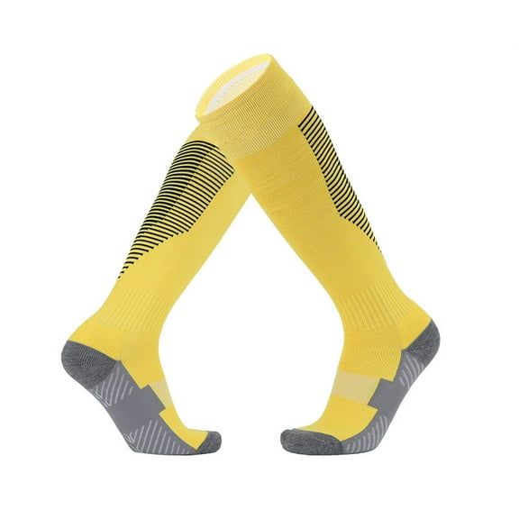 Avrnliq Unisex Kids Youth Yellow Cotton Knee-High Sports Socks - Anti-Slip, Compression Support, Size 140, 1 Pair,Size 6-13T
