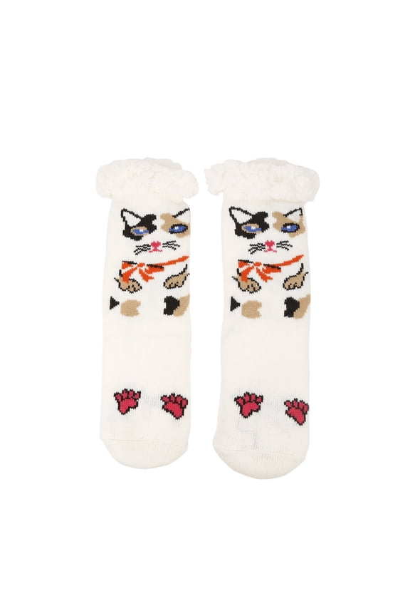 Unisex White Cat Socks - Nylon Spandex Blend, One Size, Fluffy Cuff, Comfortable for Home & Gifting,Size Free Size