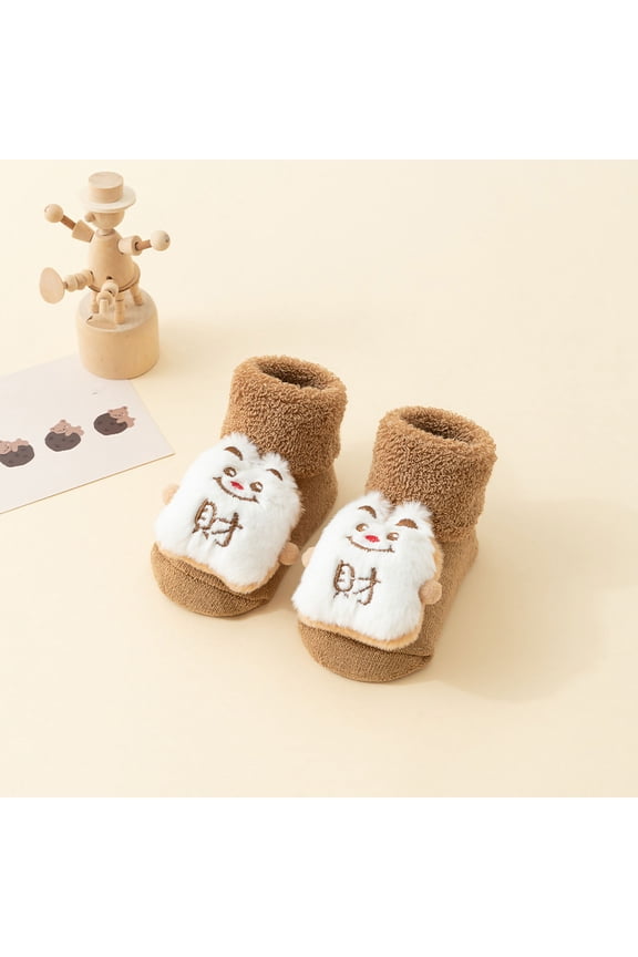 Unisex Yellow Kids Fuzzy Socks - Soft Cotton Warm Non-Slip, Cartoon Plush Cuff, 1 Pair for 0-1/1-3 Years Kidss Kidss,Size S