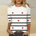 thumbnail image 1 of Avrnliq Valentine Womens White Striped Red Heart Print Top - 3/4 Sleeve Round Neck Soft Stretchy Loose Fit Plus Size (S-XXXL) Casual Everyday Blouse,Size 2XL, 1 of 5