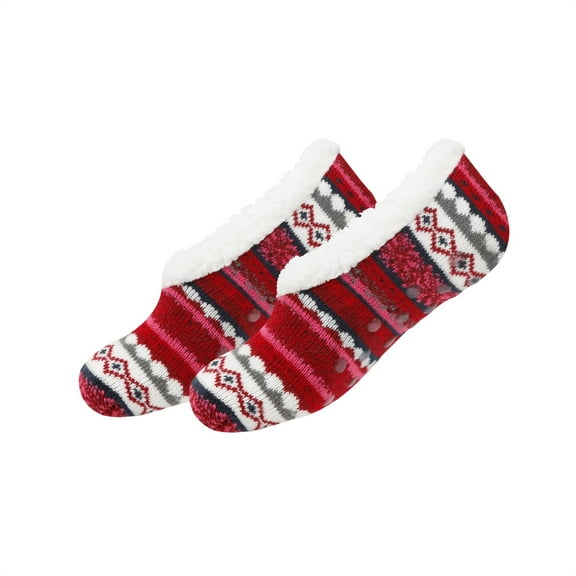 Avrnliq Warm Cozy Unisex No-Show Socks - Wine Color, Nylon-Spandex Blend with Plush Lining, One Size Fits Most, 1 Pair for Winter Home Casual Wear,Size Free Size