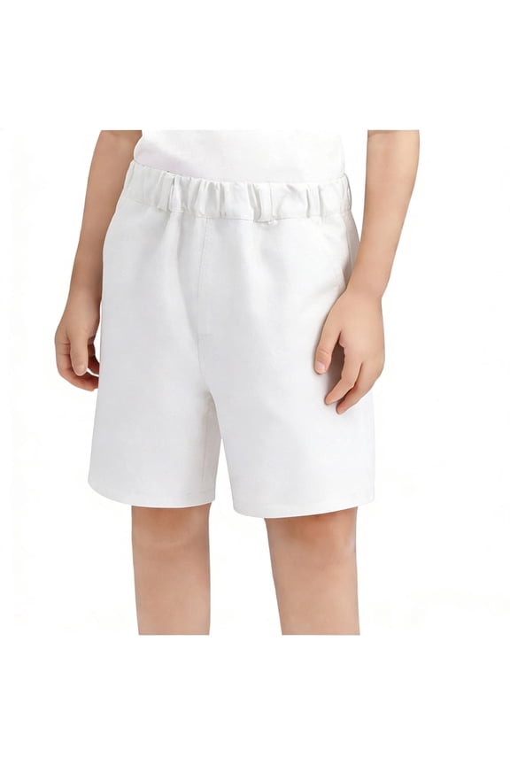 White School Uniform Shorts for Boys, 100% Cotton Elastic Waist Flat Front, Pull On Durable Uniform Bottoms, School Dress Code Compliant (Ages 4-16),Size 9-10T