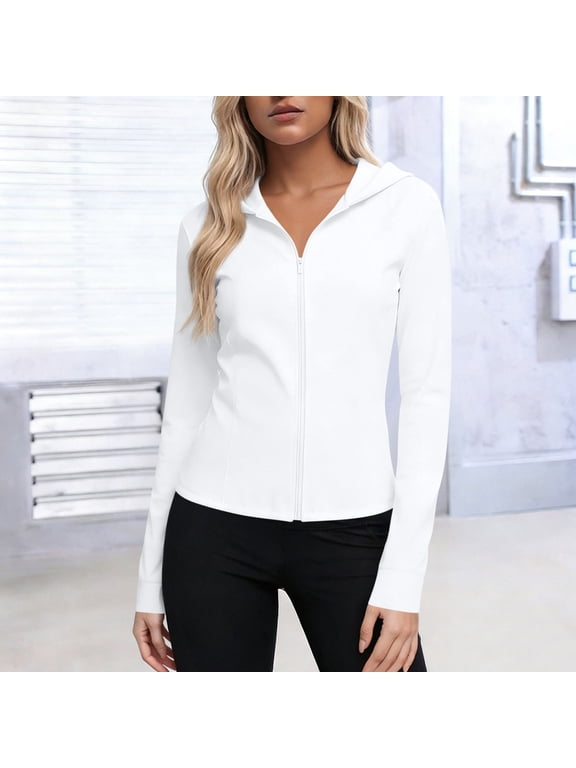 White Women's UPF 50+ Sun Protection Jacket Full Zip Active Hoodie, Lightweight Moisture Wicking Slim Fit Athletic Hoodie for Yoga Workout Wear, S-5XL,Size 5XL