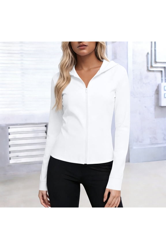 White Women's UPF 50+ Sun Protection Jacket Full Zip Active Hoodie, Lightweight Moisture Wicking Slim Fit Athletic Hoodie for Yoga Workout Wear, S-5XL,Size L
