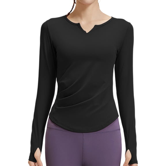 Avrnliq Women's Long Sleeve Compression Shirts, Dry Fit Workout Athletic Sun Protection Cooling Tops for Yoga Running Gym Hiking, Black XXL