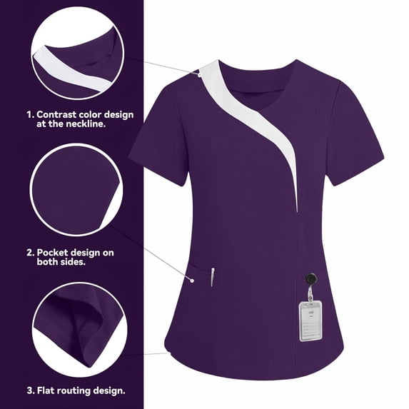 Avrnliq Women's Scrub Top V-Neck Modern Classic Fit with Functional Pockets