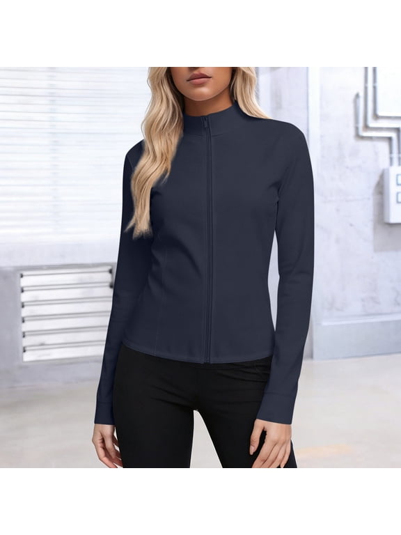Women's UPF 50+ Sun Protection Jacket Athletic Jacket, Full Zip 4-Way Stretch Soft Active Jacket, Slim Fit Lightweight Layering Coat for Yoga Daily, Plus Size S-5XL Navy,Size M