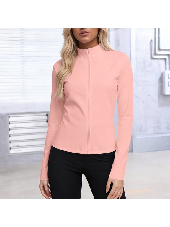 Women's UPF 50+ Sun Protection Jacket Full Zip Active Jacket, 4-Way Stretch Soft Slim Fit Athletic Coat, Lightweight Yoga Running Layering Jacket, Plus Size S-5XL Pink,Size 4XL