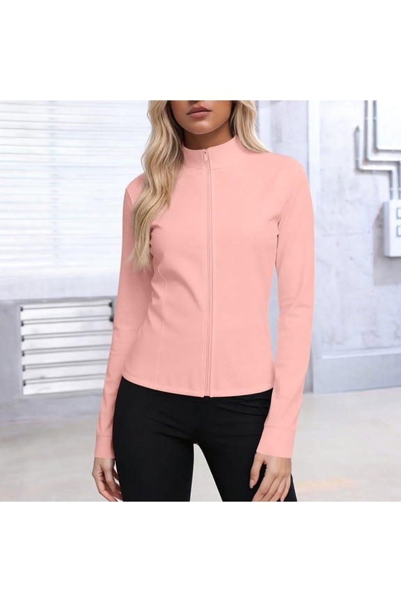 Women's UPF 50+ Sun Protection Jacket Full Zip Active Jacket, 4-Way Stretch Soft Slim Fit Athletic Coat, Lightweight Yoga Running Layering Jacket, Plus Size S-5XL Pink,Size 5XL