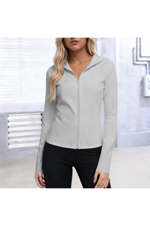 Women's UPF 50+ Sun Protection Jacket Gray Lightweight Full Zip Hooded Jacket, Stretch Athletic Hoodie, Activewear Jacket, S-5XL,Size S