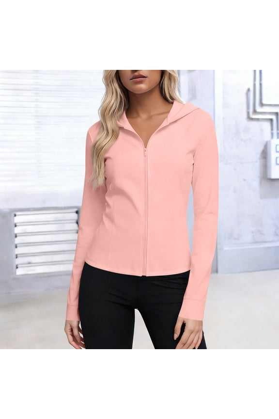 Women's UPF 50+ Sun Protection Jacket Lightweight Full Zip Up Hoodie Jacket, Stretch Athletic Activewear Hooded Coat, Workout Yoga Jacket, Plus Size S-5XL, Pink,Size 3XL