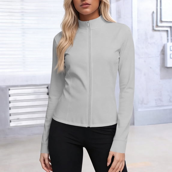 Avrnliq Women's UPF 50+ Sun Protection Jacket Plus Size Gray Full-Zip Jacket, Lightweight Stretch Athleisure Activewear for Daily & Fitness Layering, S-XXXXXL,Size 4XL