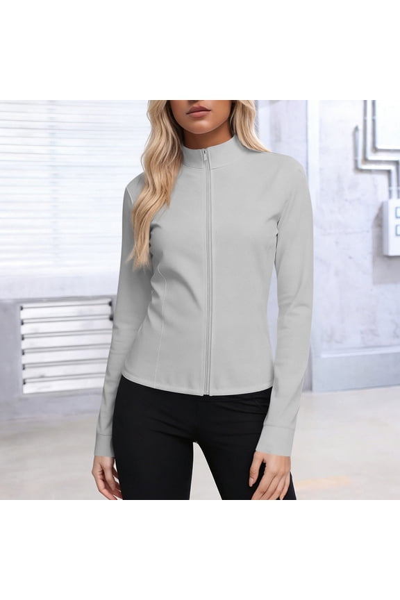 Women's UPF 50+ Sun Protection Jacket Plus Size Gray Full-Zip Jacket, Lightweight Stretch Athleisure Activewear for Daily & Fitness Layering, S-XXXXXL,Size L