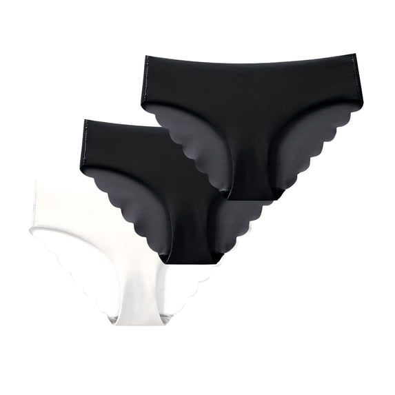 Avrnliq Womens 3 Pack Seamless Scalloped Edge Panties, No Show Comfortable Briefs, Soft Everyday Underwear, Black Sizes S-XXL,Size XL