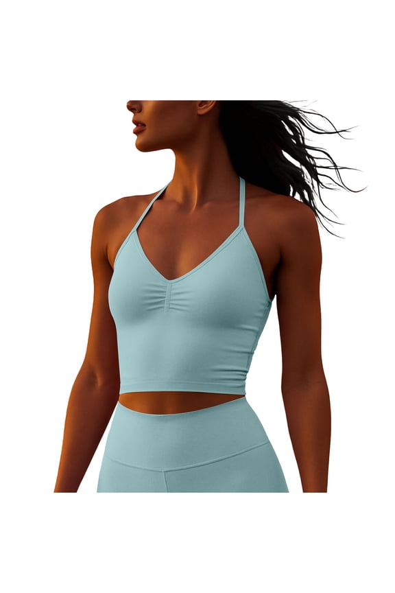 Womens Athletic Crop Top, V-Neck Ruched Front Moisture Wicking Quick Dry Army Green Adjustable Straps, Breathable Workout Activewear,Size XS