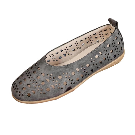 Avrnliq Womens Ballet Flats with Cut Out Design - Perforated Breathable Slip On Shoes, Comfortable Vegan Suede Everyday Flats for Women, Gray,Size 38