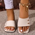 thumbnail image 1 of Avrnliq Womens Beige Square Toe Slide Sandals, Minimalist Cut-Out Flat Slip-On Sandals, Casual Summer Open Toe Comfortable Sandals for Women,Size 9, 1 of 9