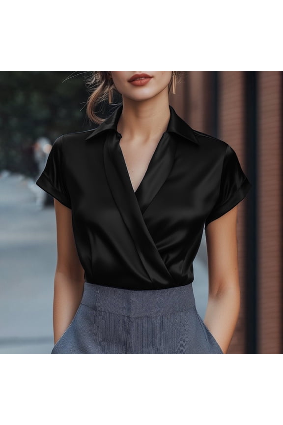 Womens Black Casual Blouse, Loose Fit Breathable Lightweight Versatile Top for Daily Office Weekend Wear, US Sizes,Size L