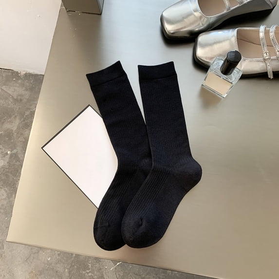 Avrnliq Womens Black Crew Socks - Comfortable Socks, Free Size US 5-12 Non-Slip Ribbed Cuff for Daily Office Campus Wear,Size Free Size