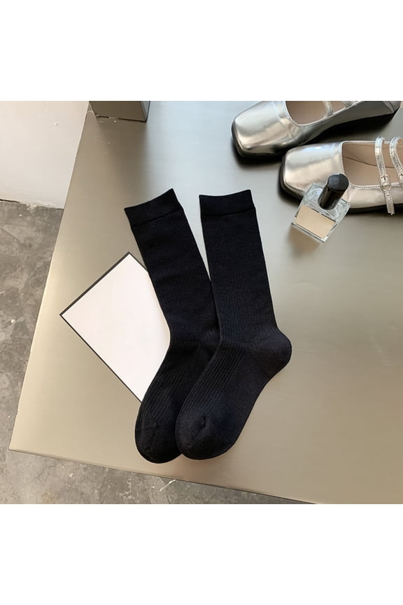 Womens Black Crew Socks - Comfortable Socks, Free Size US 5-12 Non-Slip Ribbed Cuff for Daily Office Campus Wear,Size Free Size