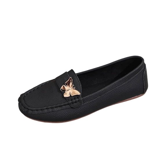 Avrnliq Womens Black Loafers Slip On Flat Comfortable Embellished Faux Faux Leather Shoes for Women Everyday & Office Casual,Size 40