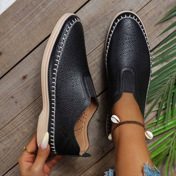 Avrnliq Womens Black Perforated Slip-On Loafers, Comfortable Cushioned PU Faux Leather Casual Shoes US 6-12,Size 38