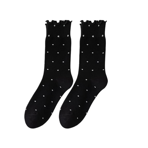 Avrnliq Womens Black Polka Dot Ruffled Crew Socks - Elastic One Size Fits US 5-9,Size Free Size