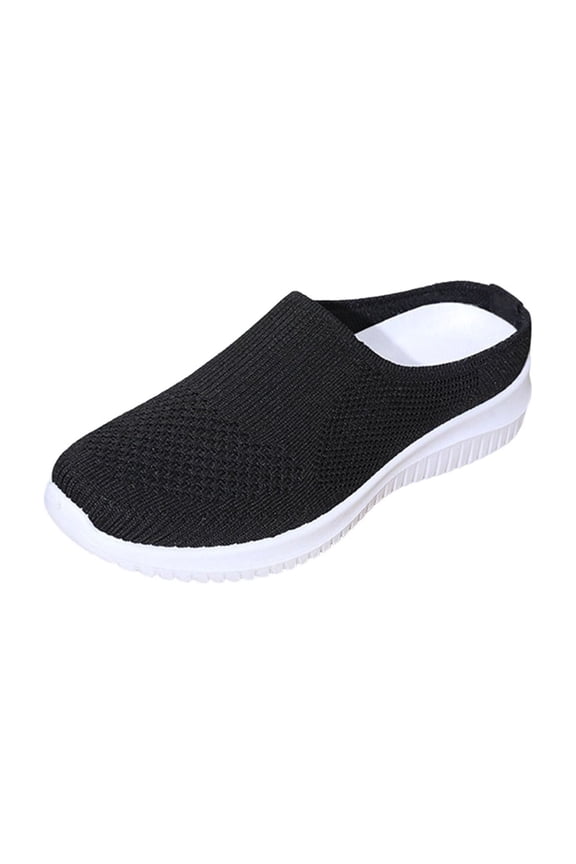 Womens Black Slip On Sneakers, Breathable Mesh Walking Shoes, Comfortable Athletic Mules for Women, Lightweight Casual Sneakers,Size 39